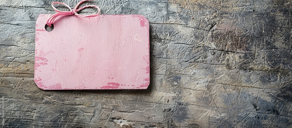 Leinwandbilder Vintage style name tag in pink on textured wood paper background with space for writing ideal for displaying text or graphics. Creative banner. Copyspace image