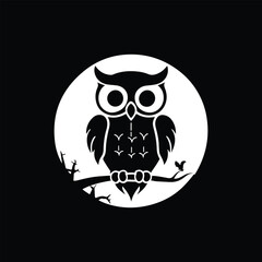 Halloween owl vector, silhouette, logo, icon, doddle black and white 