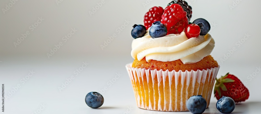 Aufkleber mini fruit cupcake in paper on a white backdrop with copy space image