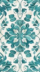 Fototapeta premium Turquoise Vintage Arabic Floral Pattern: Seamless Tile Design for Wallpaper and Web Backgrounds. Panoramic Banner with Intricate Flower and Leaf Motifs in Retro Middle Eastern Style, Perfect for Elega