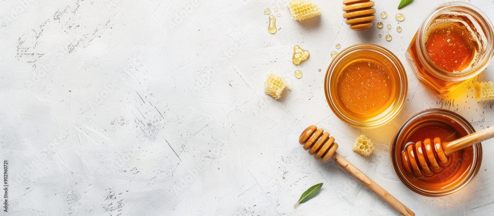 Poster mini frame showcasing fresh honey against a white backdrop serves as a winter health booster with a 
