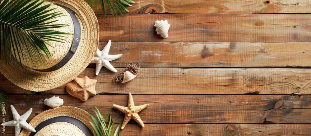 Poster wooden background with a summer themed copy space image