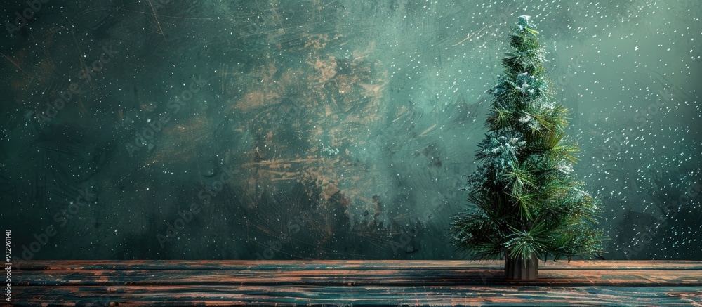 Poster grunge style toned christmas fir tree on a dark wooden board with copy space image