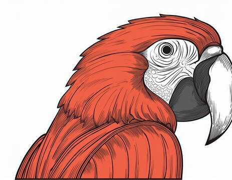 recommend clip art: Cute cartoon scarlet macaw parrot drawing. Colorful red bird and black and white line art. Simple vector clip art illustration.