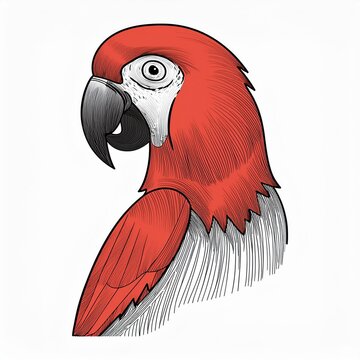 recommend clip art: Cute cartoon scarlet macaw parrot drawing. Colorful red bird and black and white line art. Simple vector clip art illustration.