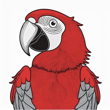 recommend clip art: Cute cartoon scarlet macaw parrot drawing. Colorful red bird and black and white line art. Simple vector clip art illustration.