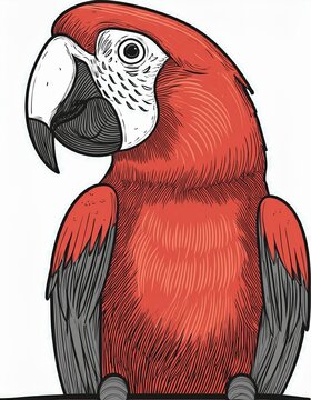 recommend clip art: Cute cartoon scarlet macaw parrot drawing. Colorful red bird and black and white line art. Simple vector clip art illustration.