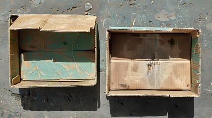 Two Empty Cardboard Boxes on a Textured Surface