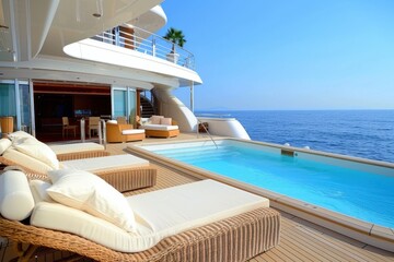 Fototapeta premium A large yacht with a pool and a balcony overlooking the ocean