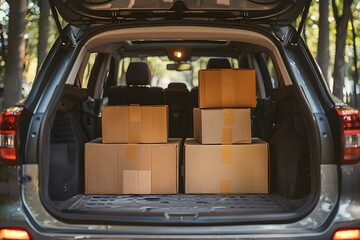 Packed and Ready: A View of Cardboard Boxes in an SUV Trunk