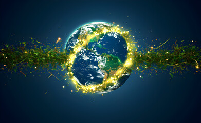 Obraz premium Environment Earth Day, earth environmentally sustainable Save Earth, infinity symbol above. concept, abstract, vector.