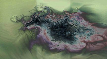 Fototapeta premium Abstract Landscape with Dark Branches and Flowing Textures on a Pale Background.