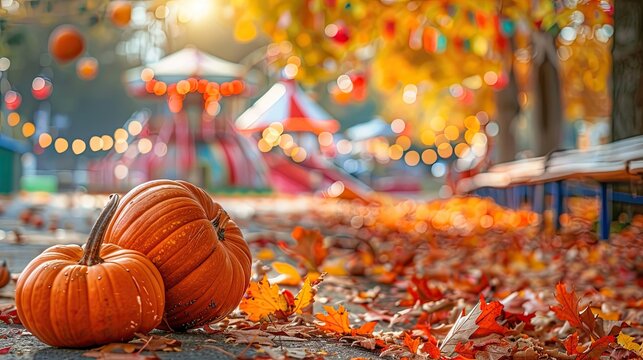 Show a fun fall carnival with rides, games, and treats, the atmosphere filled with laughter and surrounded by autumn decorations