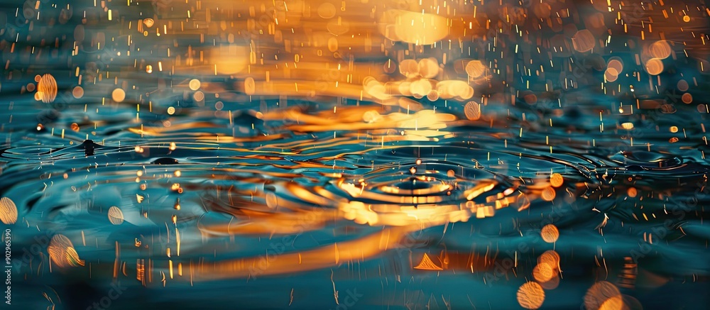 Fototapete water droplets falling create the picture on the water s surface with a blank space for text or grap