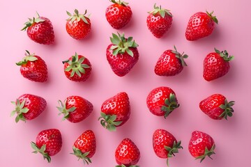 Fresh and Juicy Strawberries Arranged on a Pink Background