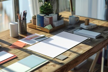 Fototapeta premium A marketing mockup template on a desk