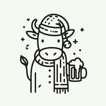 recommend clip art:  Cow wearing a santa hat  hold a glass of beer mug wear santa claus hat tangled wrap around with Christmas lights in christmas party  vector svg clipart 