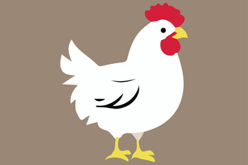 Cute funny hen, happy little white chicken. Сute farm animal isolated on white background. Flat vector illustration.