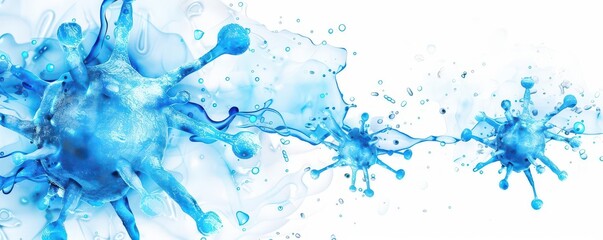 Viral infection visualization, flat design, top view, contagious illness theme, water color, complementary color scheme