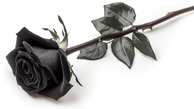 one single black rose flower on white background - Powered by Adobe