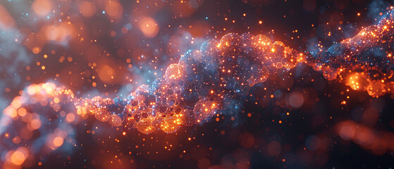 Naklejka premium Abstract DNA Helix with Glowing Particles and Bokeh Lights