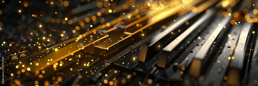 Canvas Prints a close up of a gold and black design with a lot of sparkles. the design is made up of squares and t