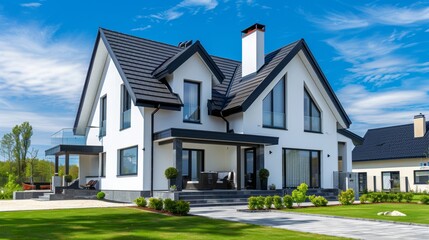 beautiful American style house with a blue sky