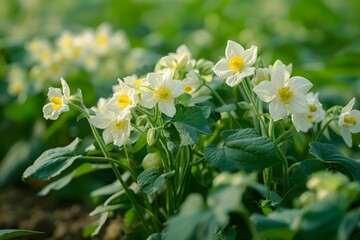 Beautiful Blooming Potato Flowers in a Lush Green Field