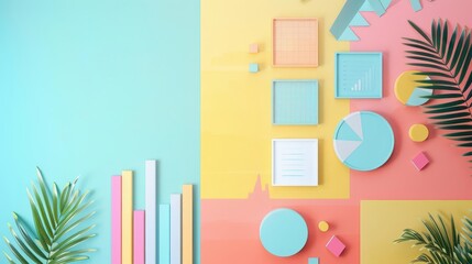 Business presentation with multimedia features, right-aligned, pastel background, high resolution,