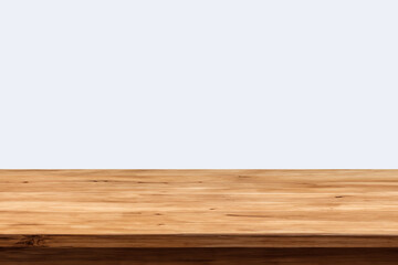 empty wooden table top in foreground isolated on background with clipping path. used for template mock up for display or montage products. showing your objects or mounting. wooden counter.