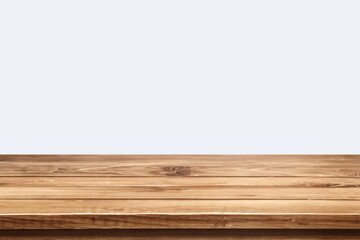 empty wooden table top in foreground isolated on background with clipping path. used for template mock up for display or montage products. showing your objects or mounting. wooden counter.