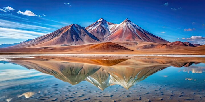 Reflection of Volcano Mi?iques on the Salar De Talar, Piedras Rojas , volcano, Mi?iques, reflection, Salar De Talar