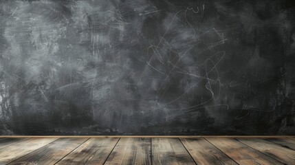 Working place on empty rubbed out on blackboard chalkboard texture background for classroom or wallpaper, add text message, generative ai