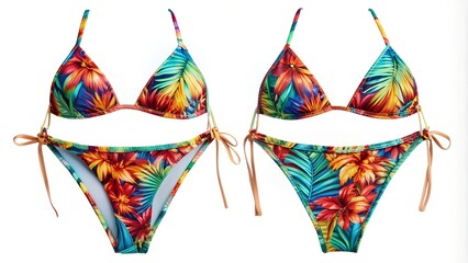Vibrant Tropical Micro String Bikini - Front and Back View Technical Fashion Flat  AI Generated
