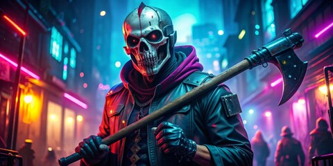 Naklejka premium Cyberpunk Skull Mask Warrior