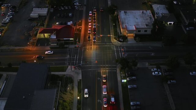 Aerial shot over Provo, Utah street at night