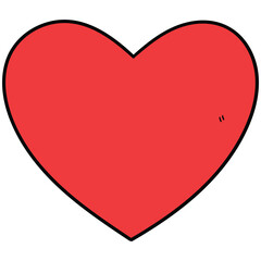 Hand drawn cartoon red heart on white background.