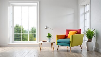 Minimalist White Living Room with a Pop of Color  generative AI