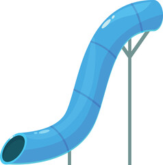 Blue water slide standing on metal construction, entertaining equipment for having fun in aquapark