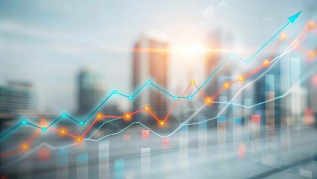 "Dynamic Blur with Business Metrics Overlay" – Blurred background with overlaid business metrics and statistical graphs.

