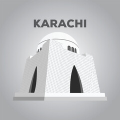 Mazar e Quaid vector illustration. Pakistan national flag. Quaid e Azam mausoleum, Quaid e Azam Mizar and Tomb