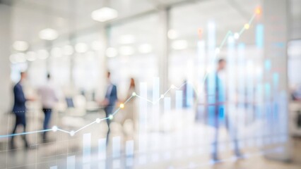 "Blurry Corporate Background with Data Overlay" – Blurred corporate environment with an overlay of business data graphs and charts.