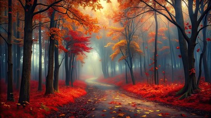 Misty Autumn Forest Path