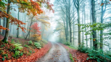 Misty Autumn Forest Path