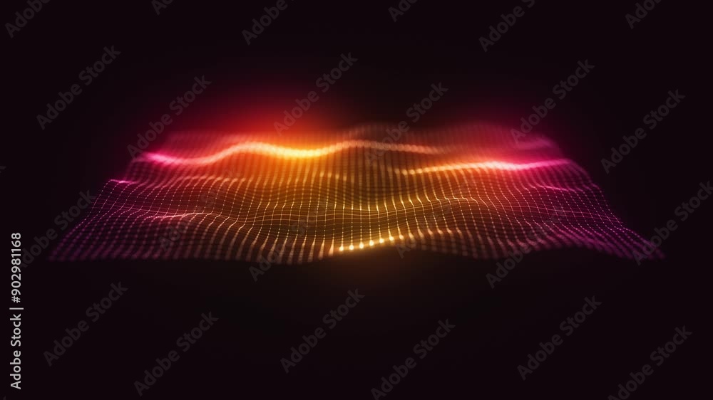 Aufkleber abstract colorful mesh grid background/ animation of an abstract glowing mesh surface waving with de