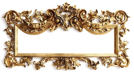 Ornate Baroque Style Gold Frame with Intricate Patterns on White Background