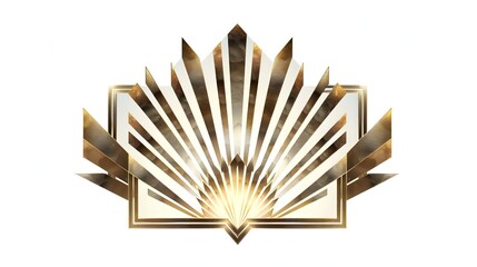 Elegant Art Deco Frame Featuring Bold Geometric Shapes and Luxurious Gold Finish Isolated on White Background