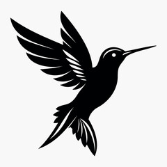 Silhouette Flying Hummingbird vector illustration with white background, Vector Birds Collection