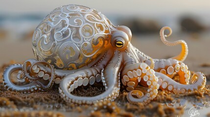 Obraz premium Octopus with intricate design on its head.