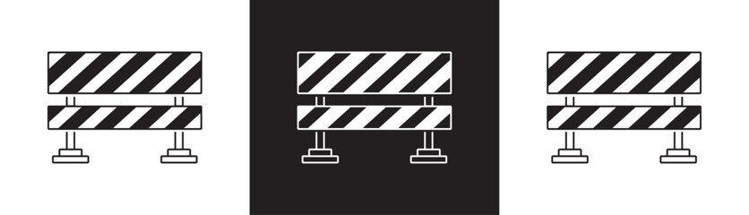Flat roadblock icon. Stop blocking traffic. Road closure sign, road divider and road repair safety sign, traffic barrier flat icon isolated on black white and transparent background flat vector, Eps10
